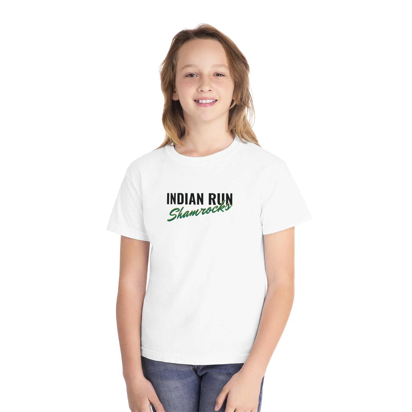 Indian Run Shamrocks Script Youth Midweight Tee